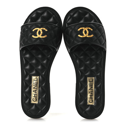 Chanel Lambskin Quilted Textured CC Mules Sandals 39 Black 6 of 11