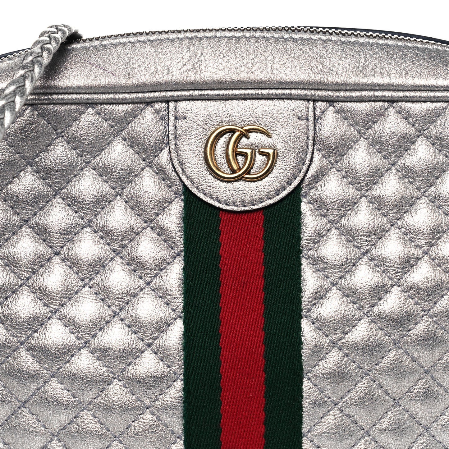 Laminated Nappa Web Trapuntata Small GG Shoulder Bag Argento