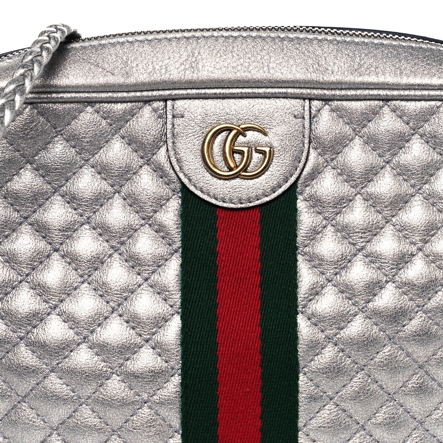 Gucci Laminated Nappa Web Trapuntata Small GG Shoulder Bag Argento 8 of 12