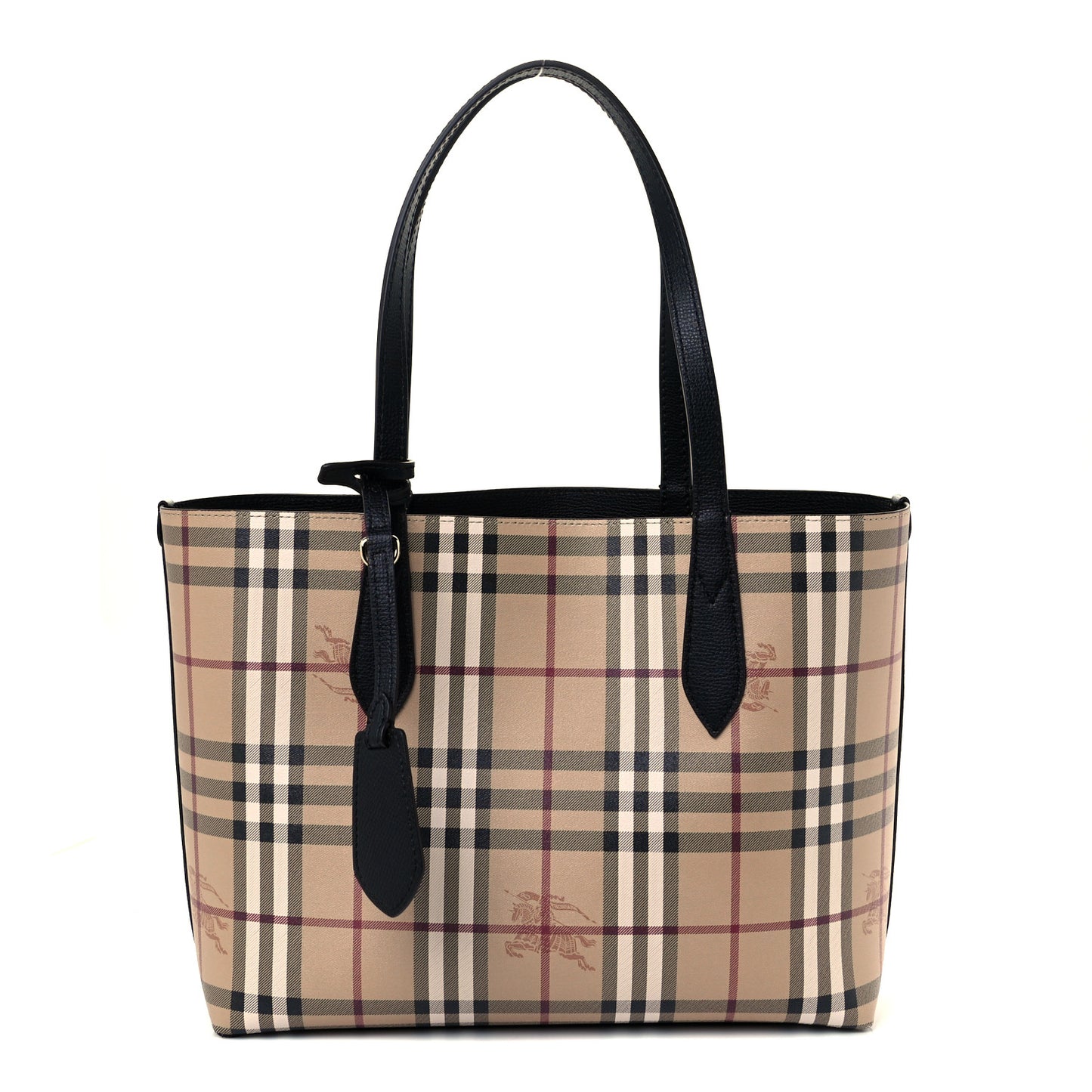 Grainy Calfskin Haymarket Check Small Reversible Tote Black