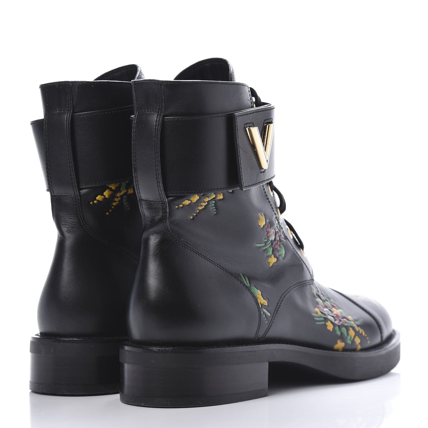 Louis Vuitton Calfskin Wonderland Ranger Flowers Boots 37.5 Black 4 of 10
