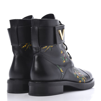 Louis Vuitton Calfskin Wonderland Ranger Flowers Boots 37.5 Black 4 of 10