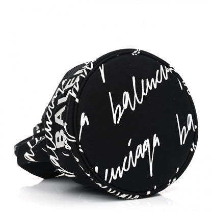 Balenciaga Recycled Sport Nylon Scribble Logo Embroidered Wheel Drawstring Bucket Bag XS Black White 3 of 4