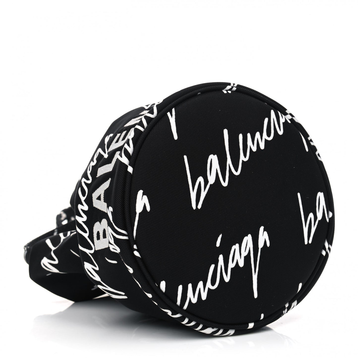 Recycled Sport Nylon Scribble Logo Embroidered Wheel Drawstring Bucket Bag XS Black White