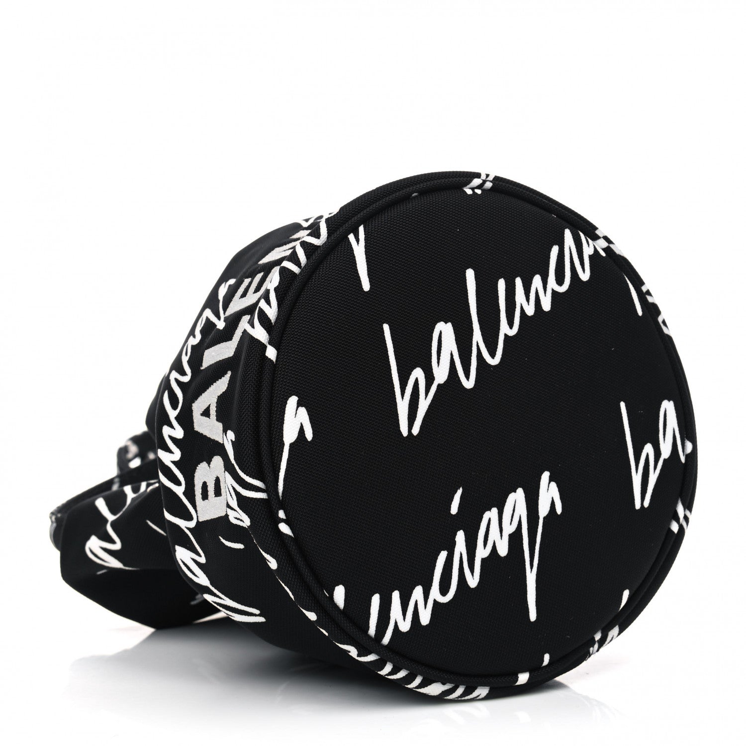 Balenciaga Recycled Sport Nylon Scribble Logo Embroidered Wheel Drawstring Bucket Bag XS Black White 3 of 4