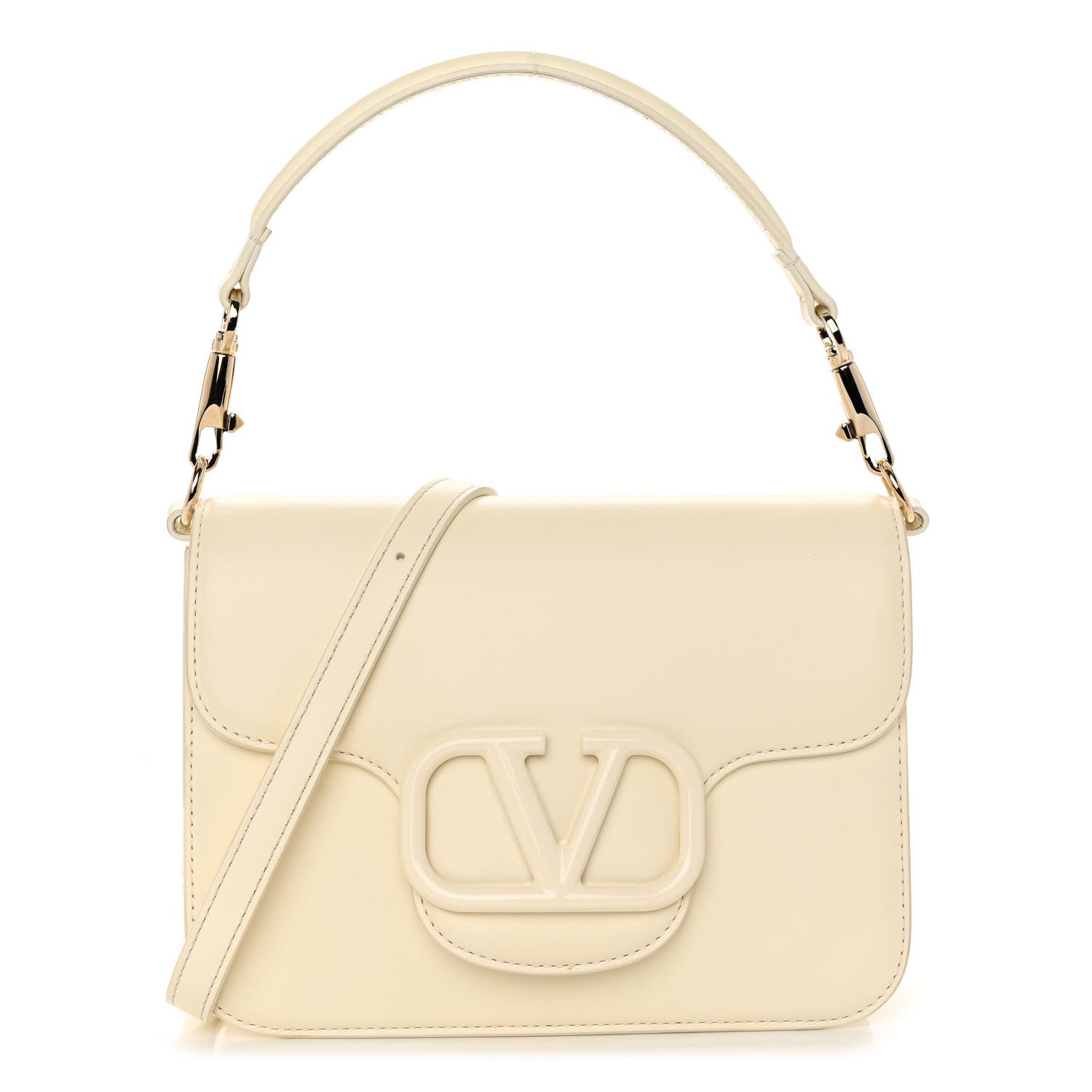 Valentino Garavani Calfskin Enamel VLogo Loco Flap Shoulder Bag Ivory 1 of 10