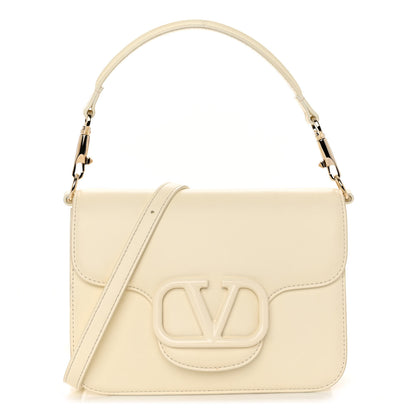 Valentino Garavani Calfskin Enamel VLogo Loco Flap Shoulder Bag Ivory 1 of 10
