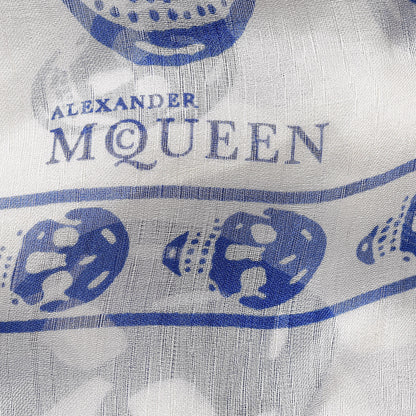 Alexander McQueen Silk Chiffon Skull Scarf Ivory Blue 3 of 4