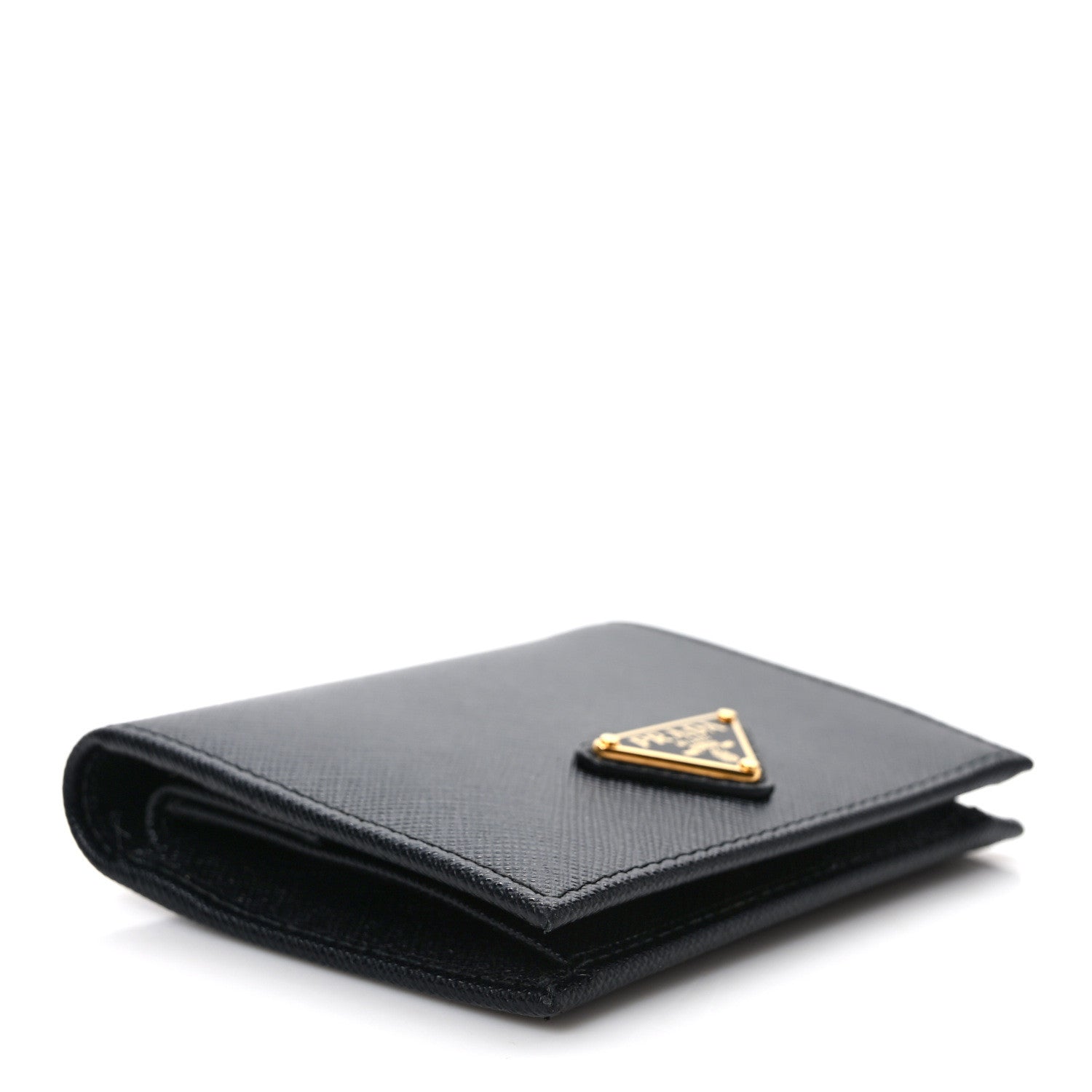 Prada Saffiano Triangle Bi-Fold Wallet Black 4 of 8