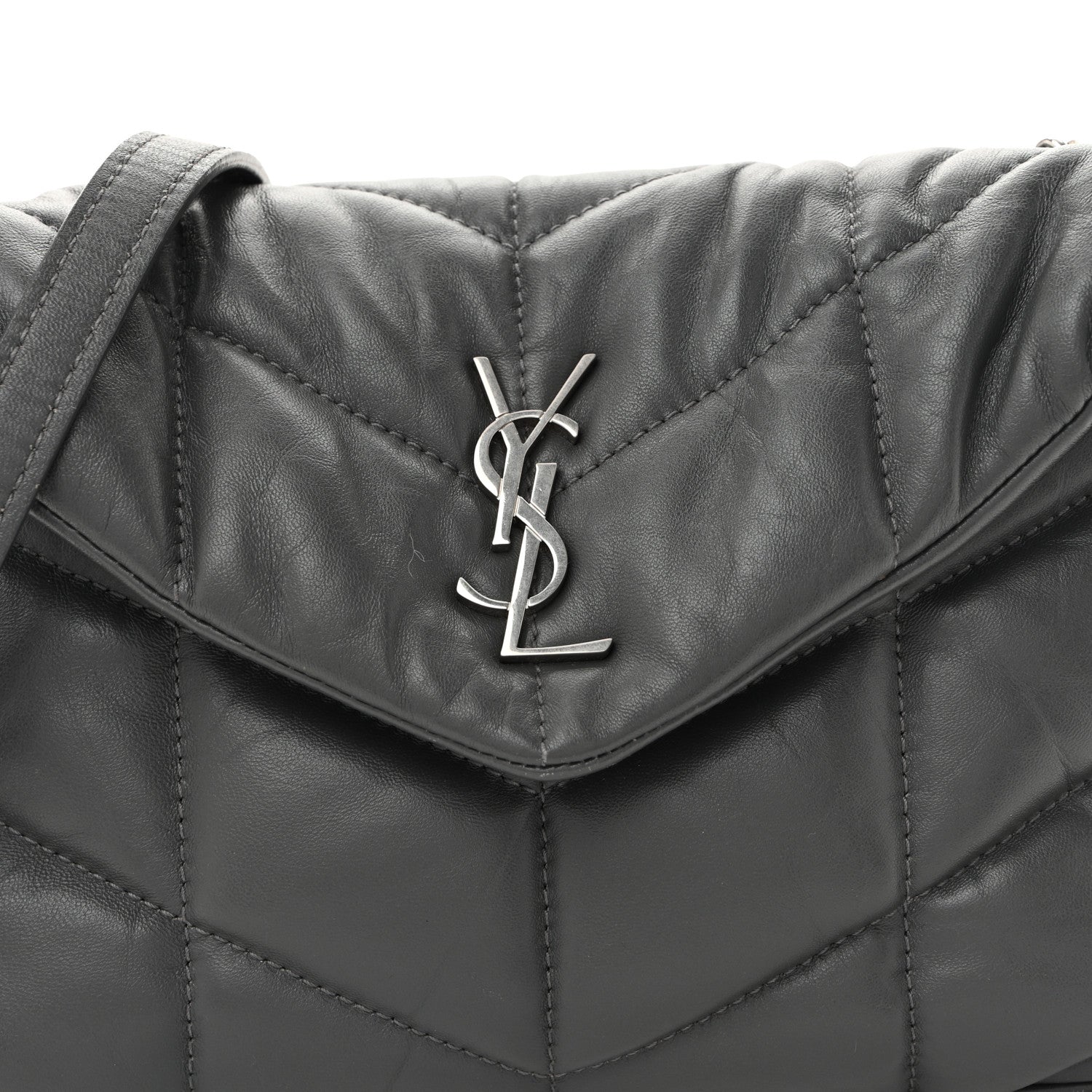 Saint Laurent Lambskin Quilted Toy Loulou Puffer Monogram Chain Satchel Fog 8 of 13