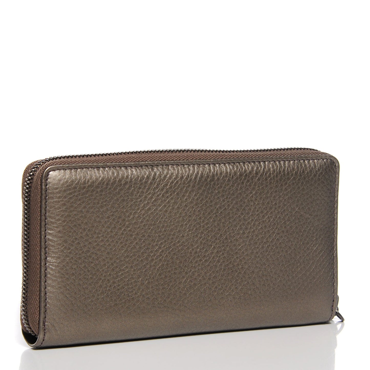 Metallic Pebbled Calfskin Soho Zip Around Wallet Sasso