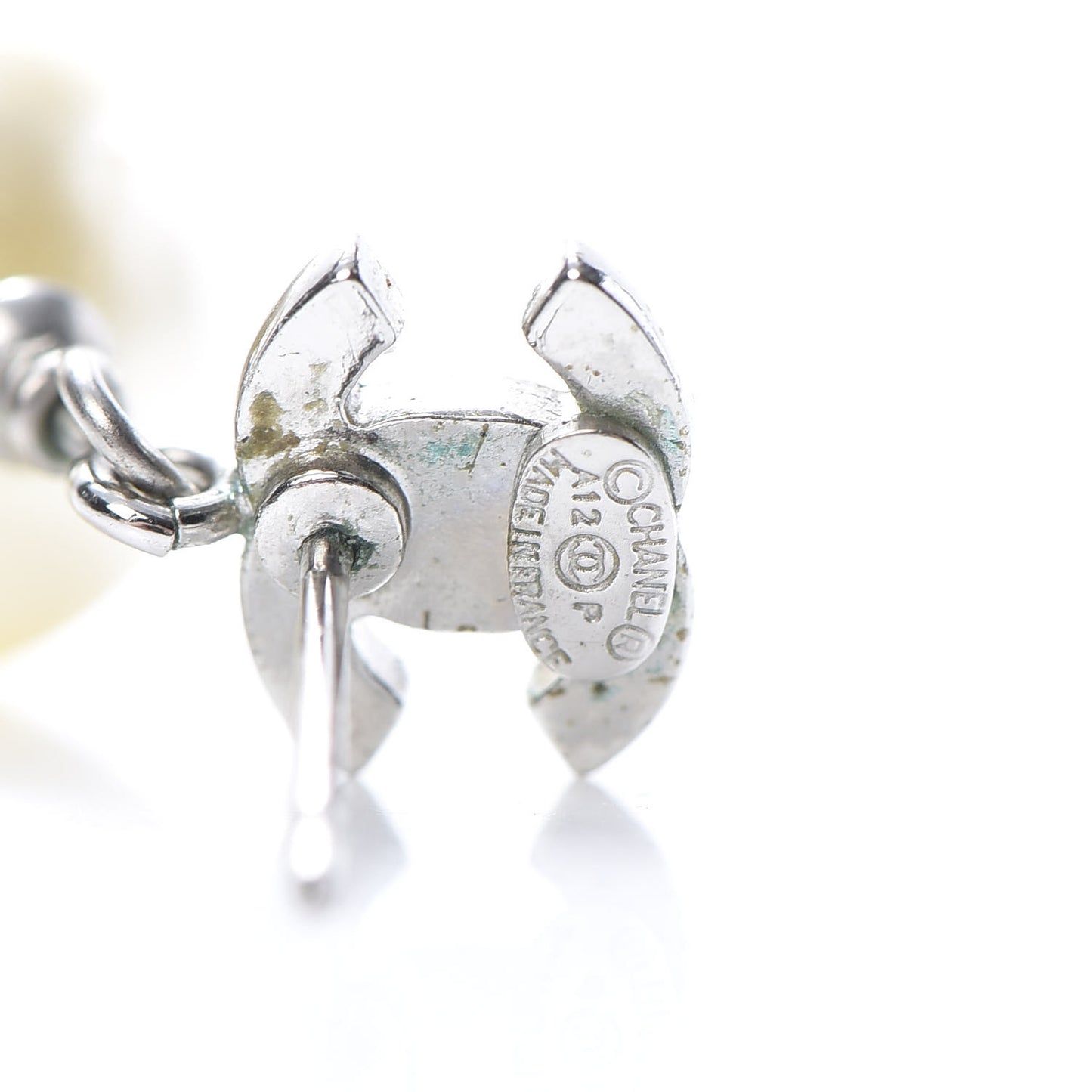 Crystal Pearl CC Drop Earrings Silver Pearly White