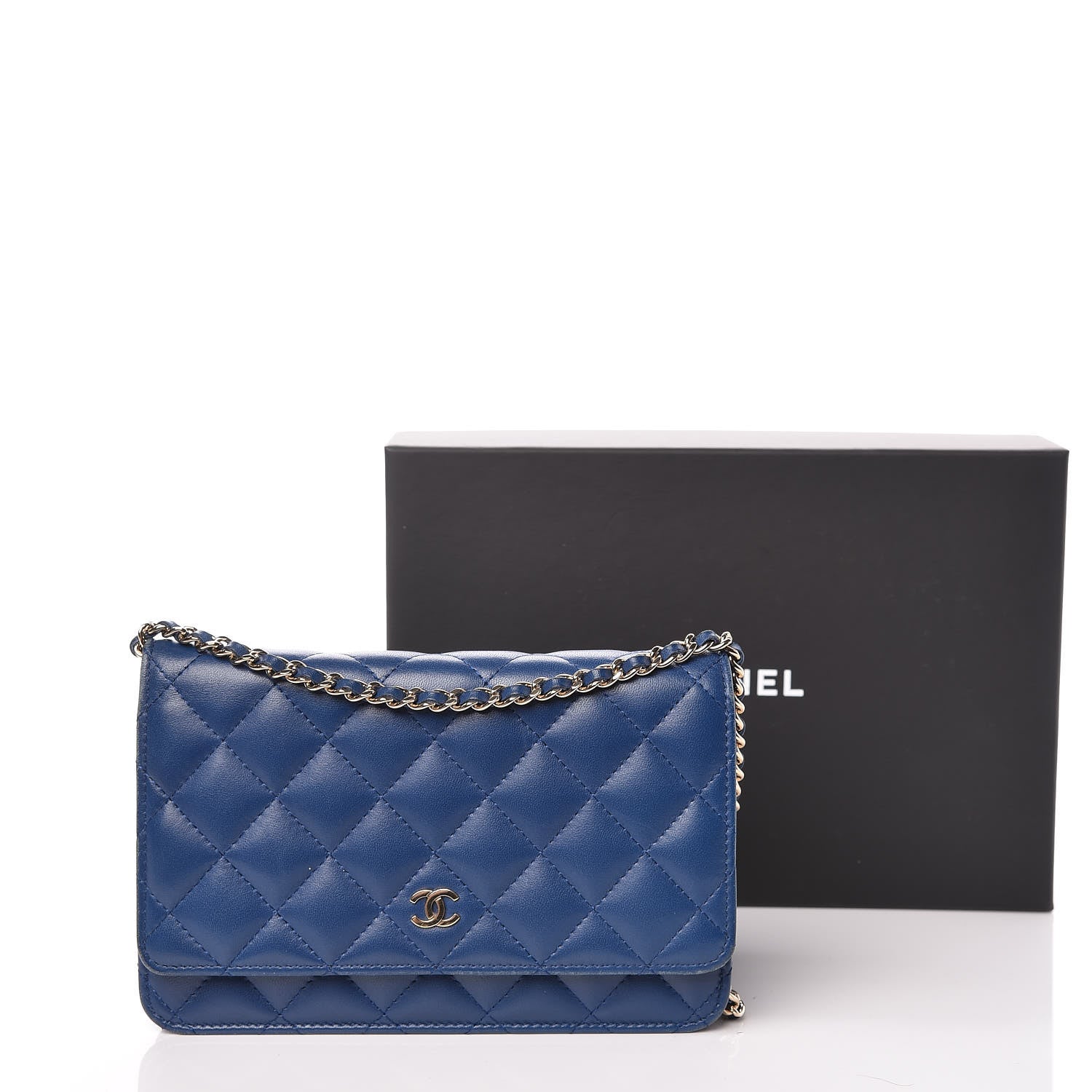 Chanel Lambskin Quilted Wallet On Chain WOC Dark Blue 15 of 15