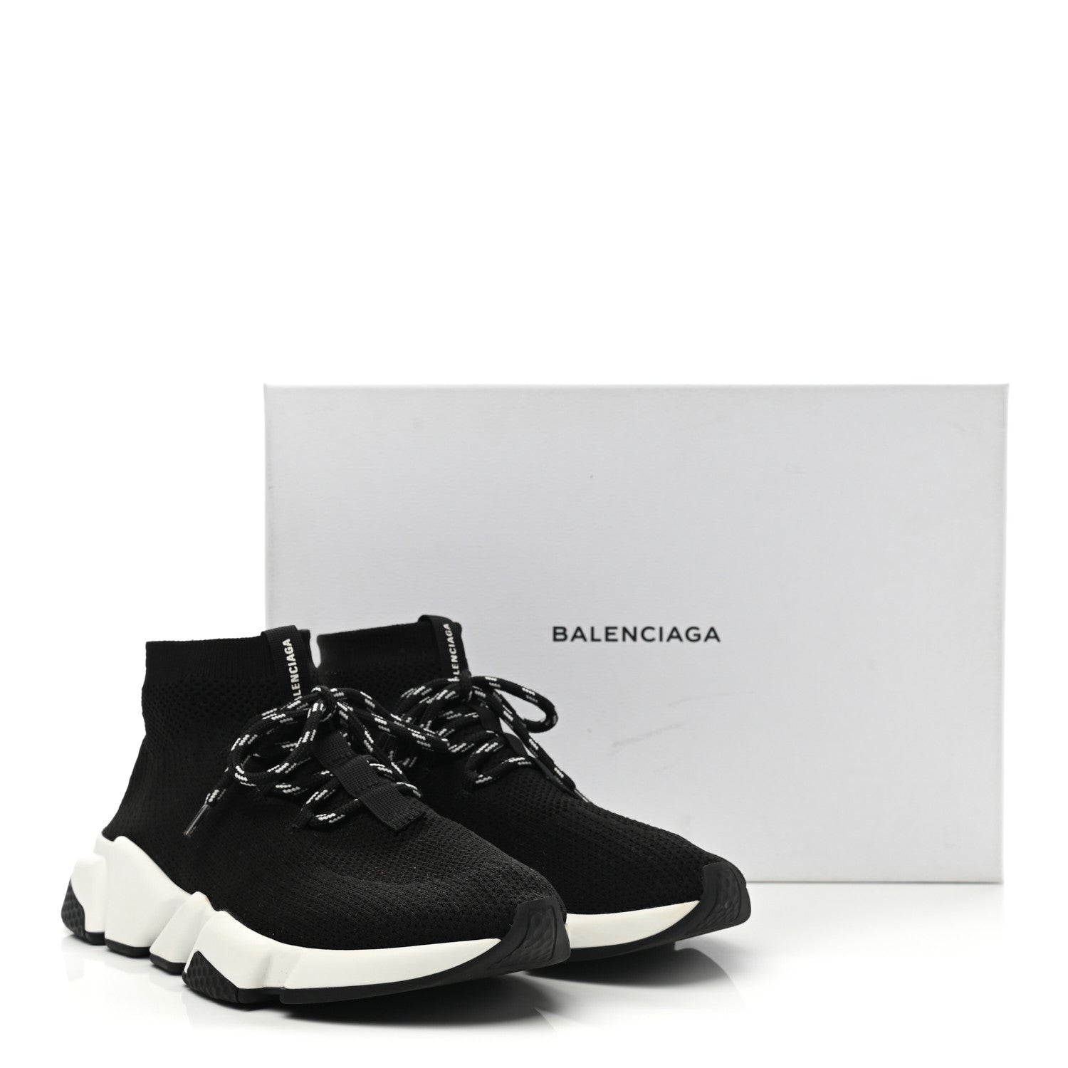 Balenciaga Recycled Knit Bi-Color Sole Womens Speed Lace Up Sneakers 40 Black White 9 of 9