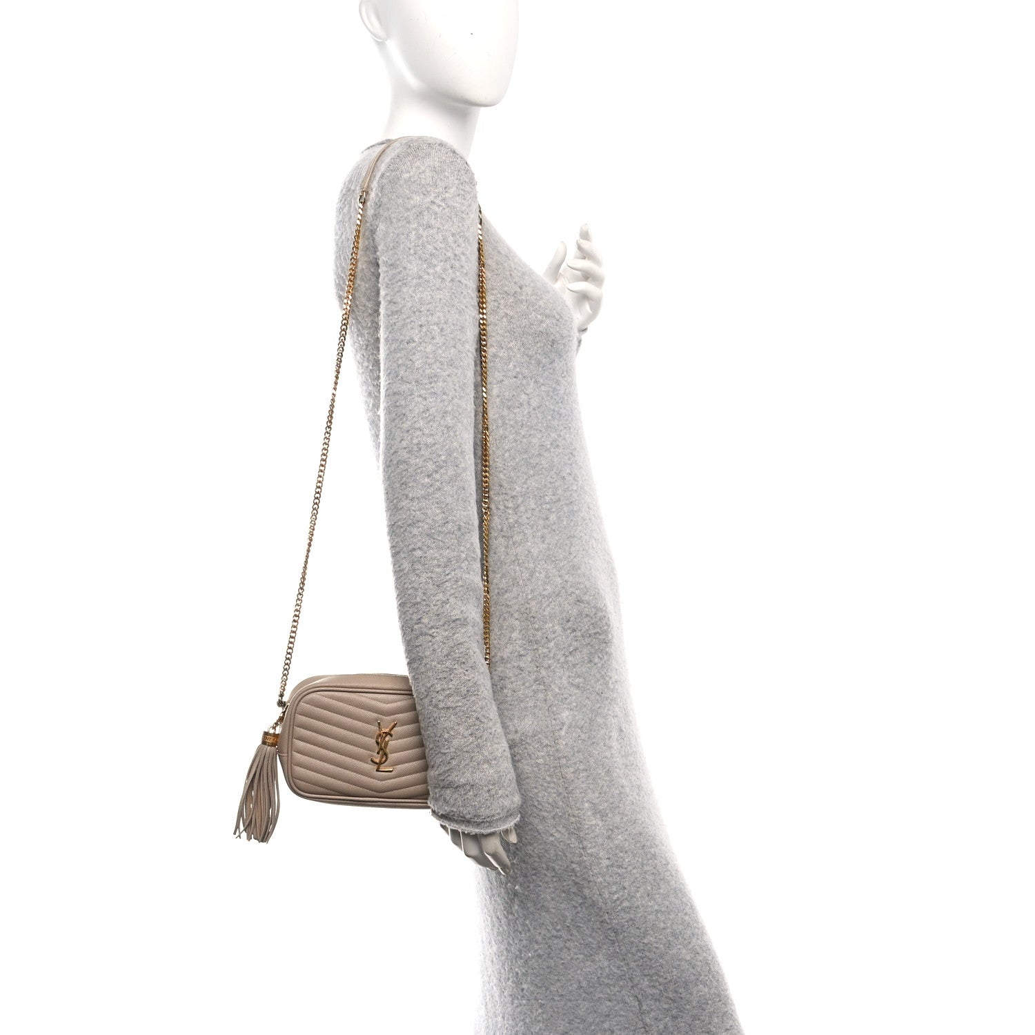 Saint Laurent Grain De Poudre Matelasse Monogram Mini Lou Camera Bag Dark Beige 2 of 11
