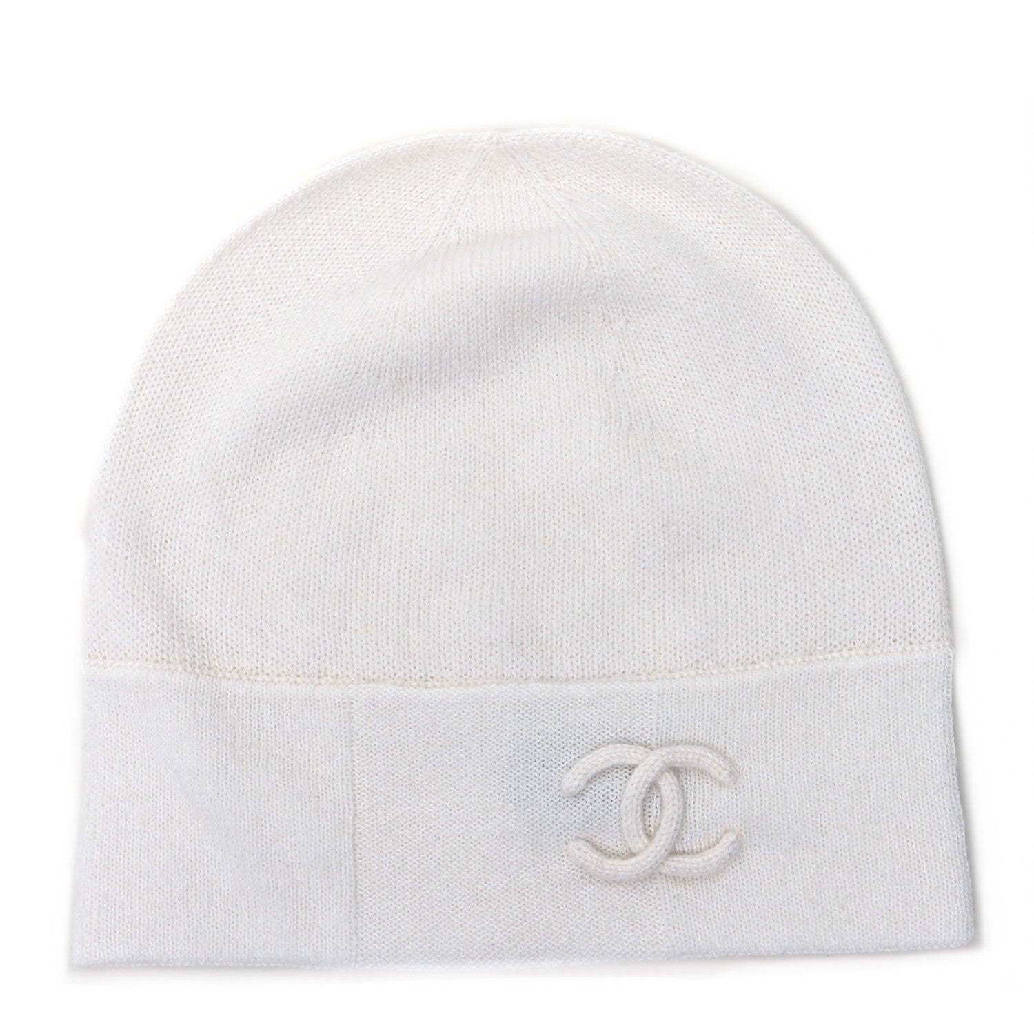 Chanel Cashmere Wool CC Beanie Hat White 1 of 5