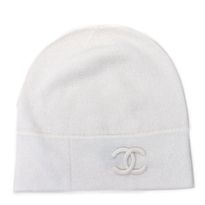 Chanel Cashmere Wool CC Beanie Hat White 1 of 5