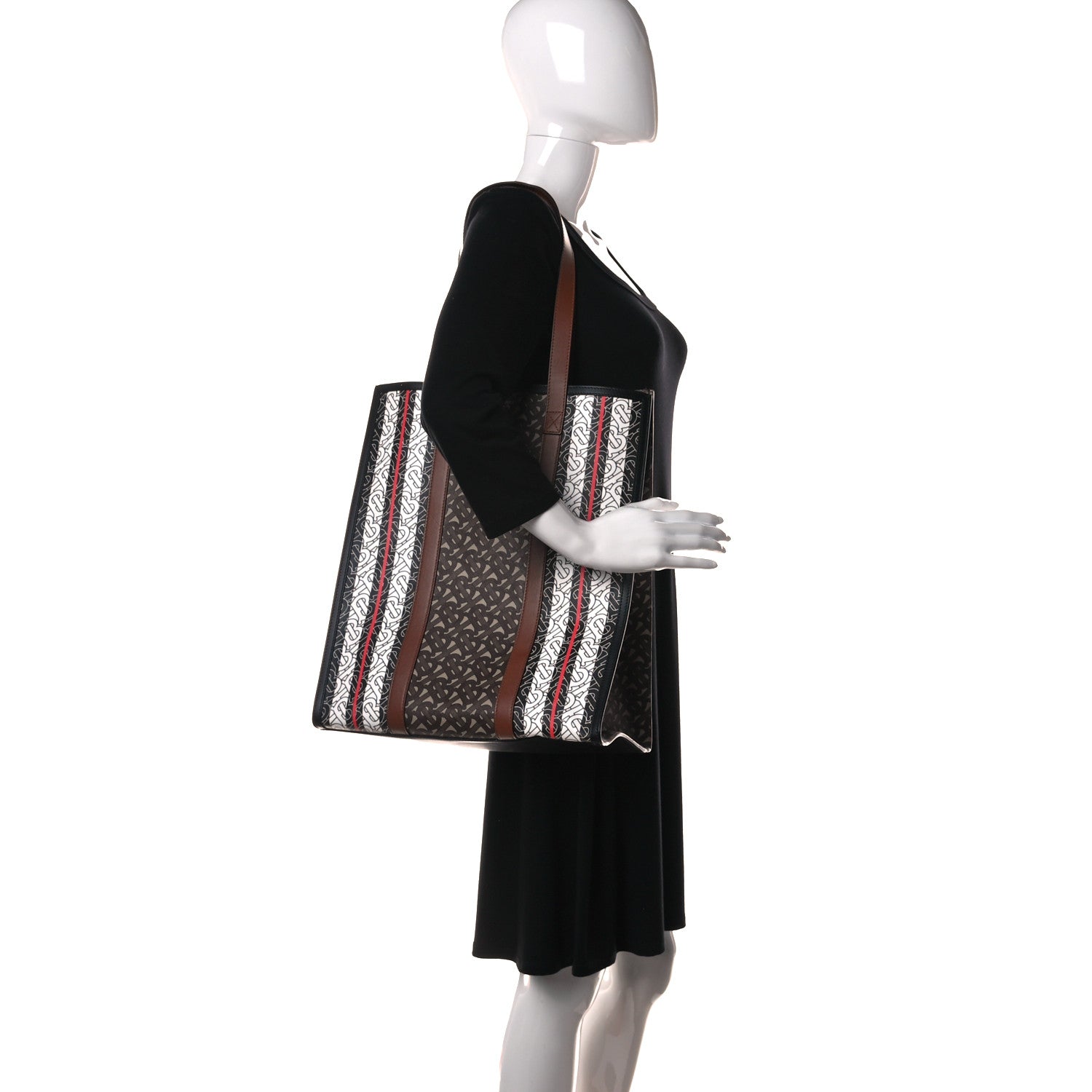 Burberry E-Canvas Monogram Stripe Medium Portrait Tote Bag Bridle Brown 3 of 9