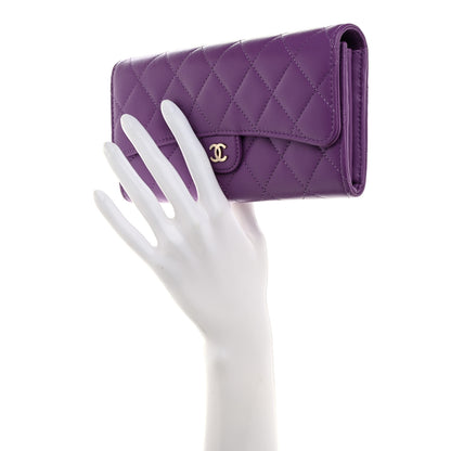 Chanel Lambskin Quilted Large Gusset Flap Wallet Purple 2 of 8