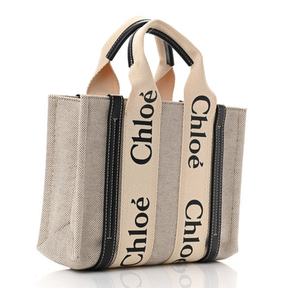Chloe Cotton Calfskin Small Woody Ribbon Tote White Blue 3 of 10