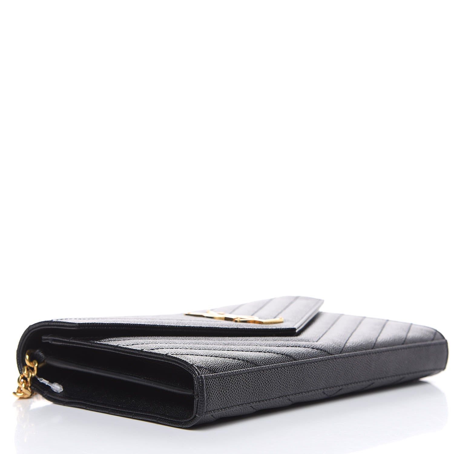 Saint Laurent Grain De Poudre Matelasse Chevron Monogram Chain Wallet Black 4 of 10