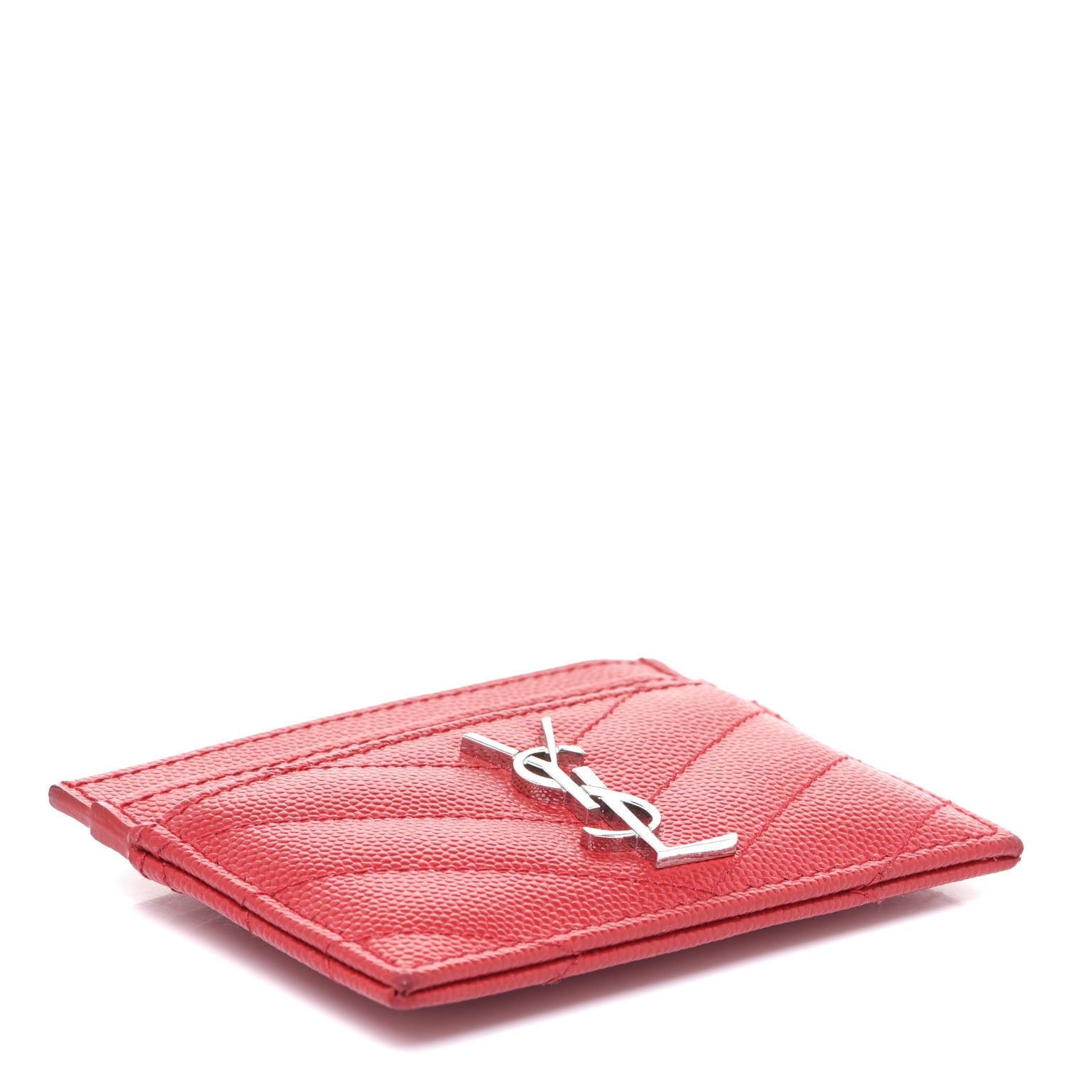 Saint Laurent Grain De Poudre Matelasse Chevron Monogram Credit Card Case Rouge Eros 4 of 8