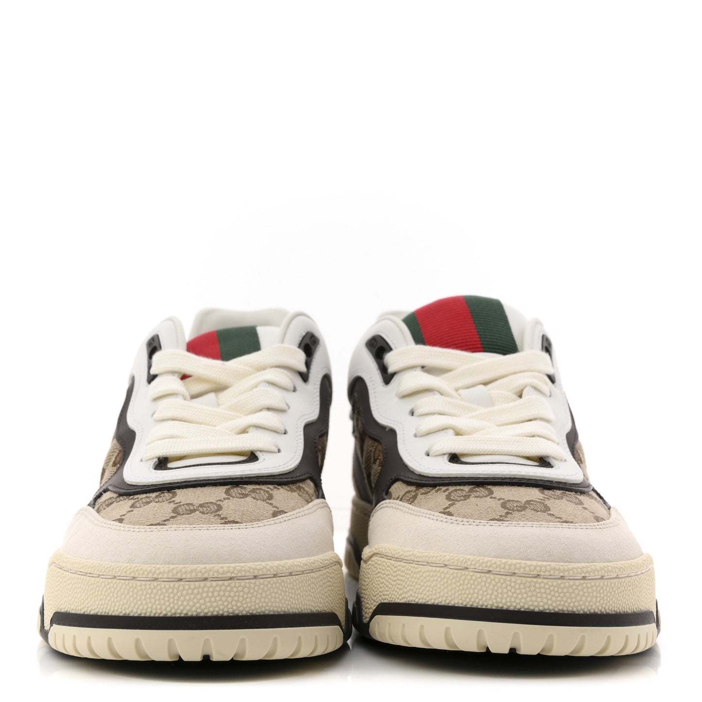 Calfskin Suede GG Monogram Re-Web Womens Sneakers 37 White Beige Ebony