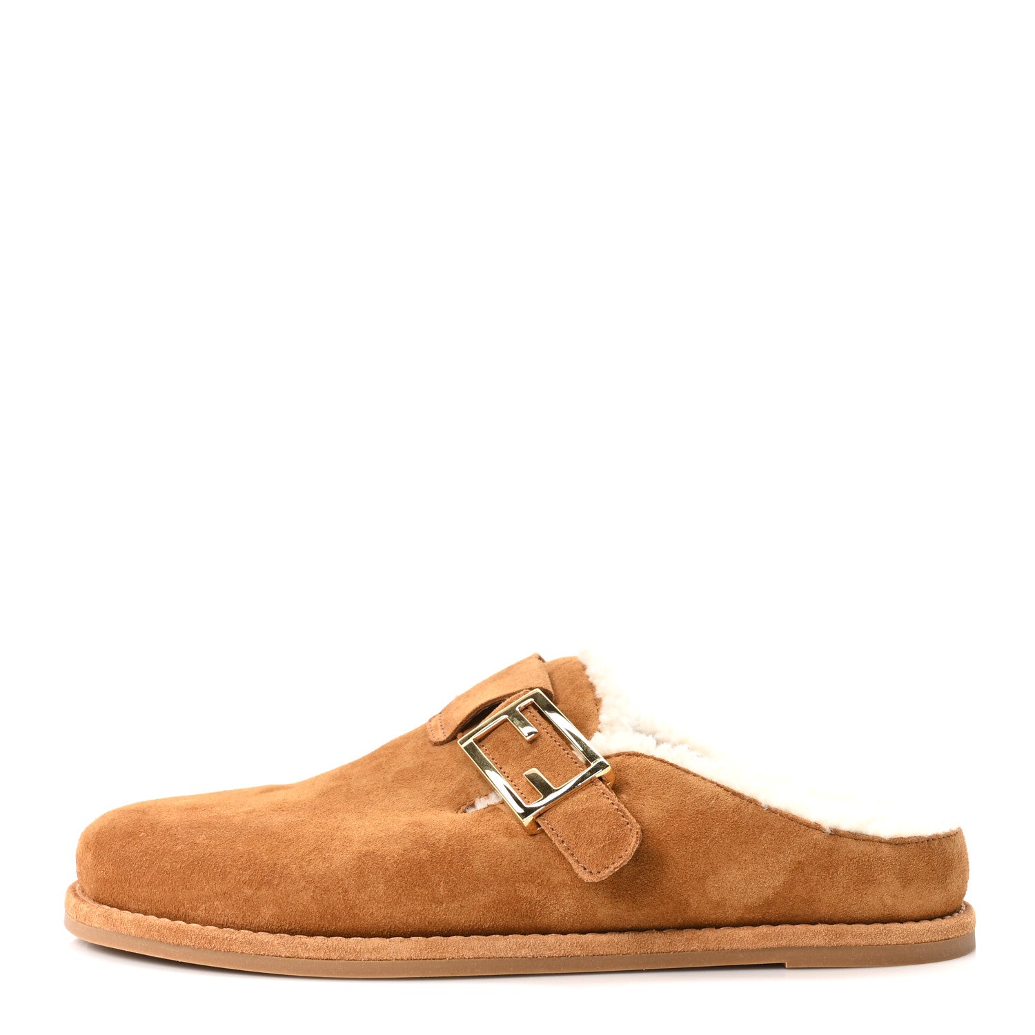 Fendi Suede Shearling Fendi Feel Buckled Clogs 39 Caramel Latte 1 of 9
