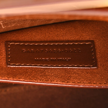 Saint Laurent Shiny Calfskin Crocodile Embossed Small Manhattan Baguette Dark Caramel 7 of 13