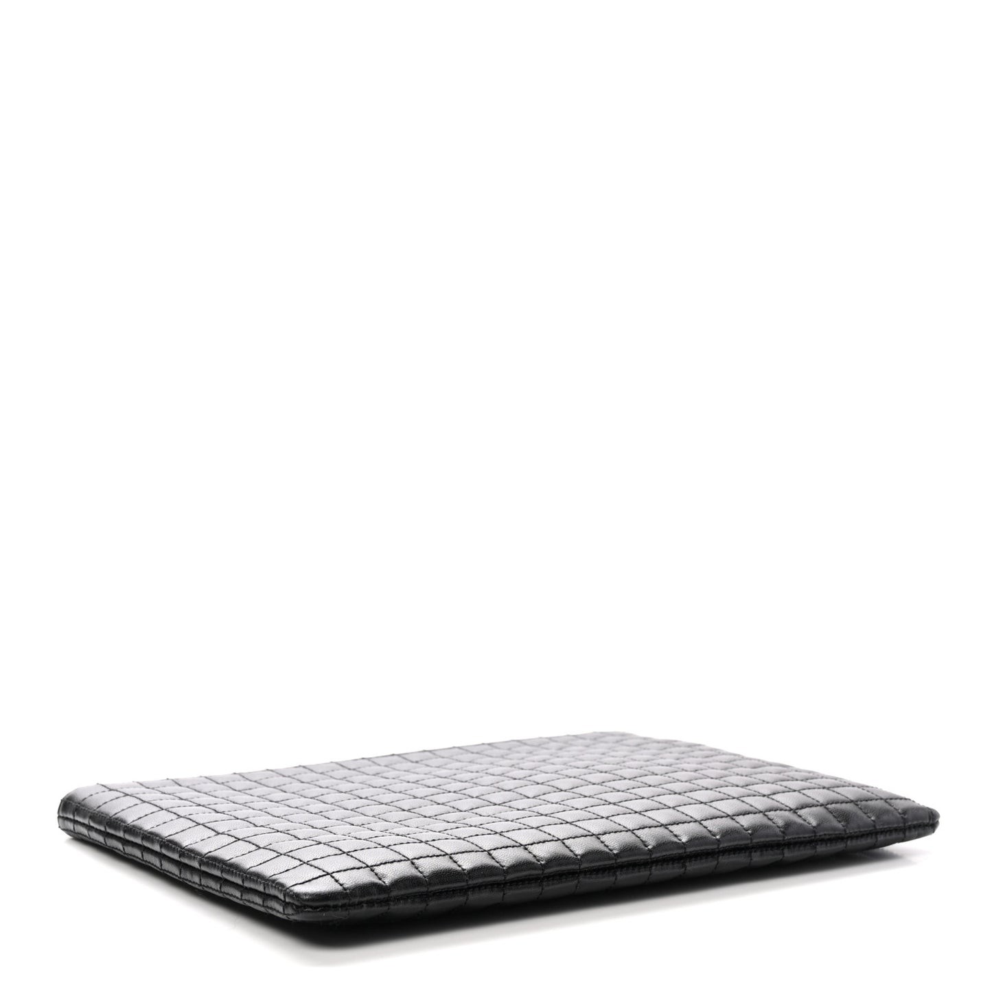 Calfskin Quilted C Charm Pouch Black
