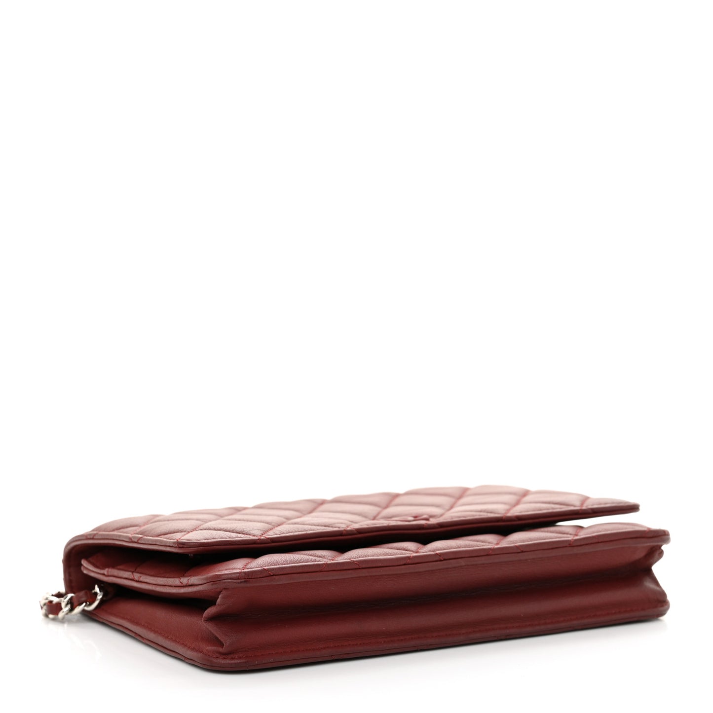 Aged Calfskin Quilted Wallet On Chain WOC Burgundy