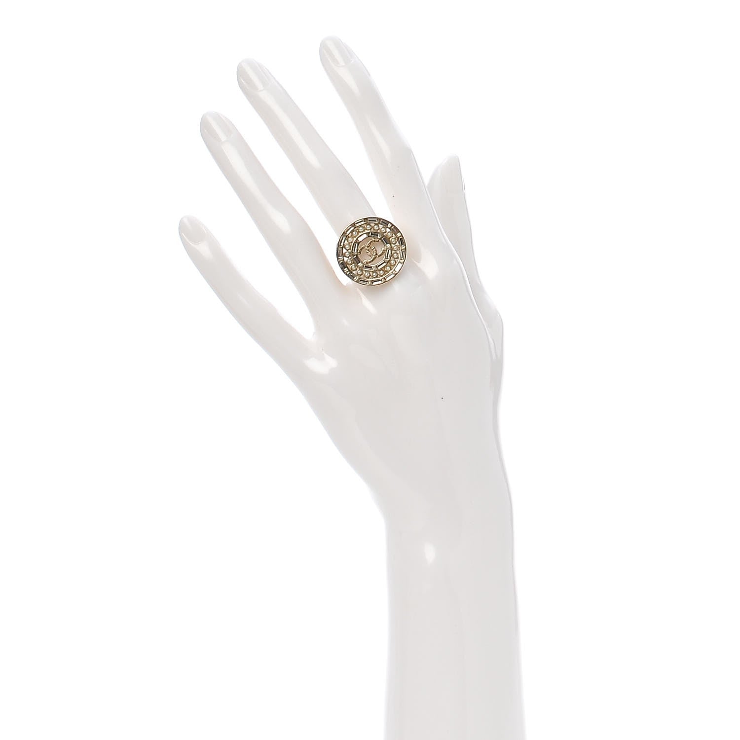 Chanel Crystal Pearl CC Ring 6.25 Gold 2 of 5