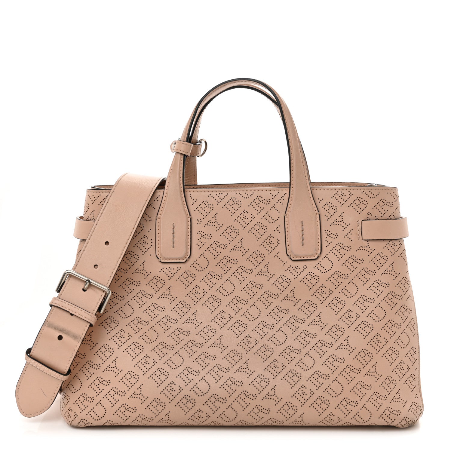 Burberry Calfskin Perforated Medium Banner Tote Pale Fawn Pink 1 of 18