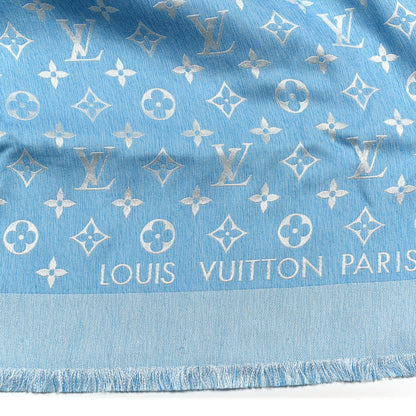 Louis Vuitton Silk Wool Monogram Denim T-Shirting Shawl Light Blue 3 of 3