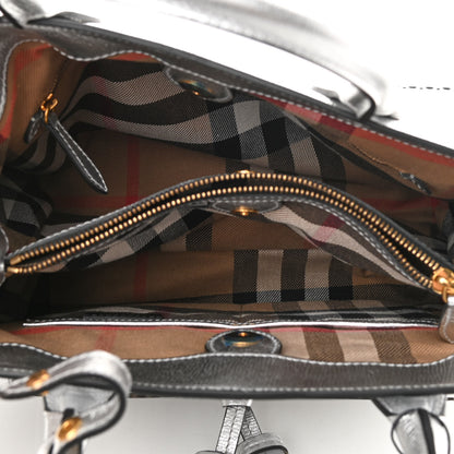 Burberry Metallic Calfskin Broguing Medium Banner Tote Silver 5 of 14