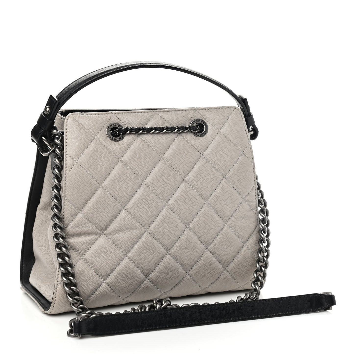 Caviar Quilted Small CC Bucket Bag Grey