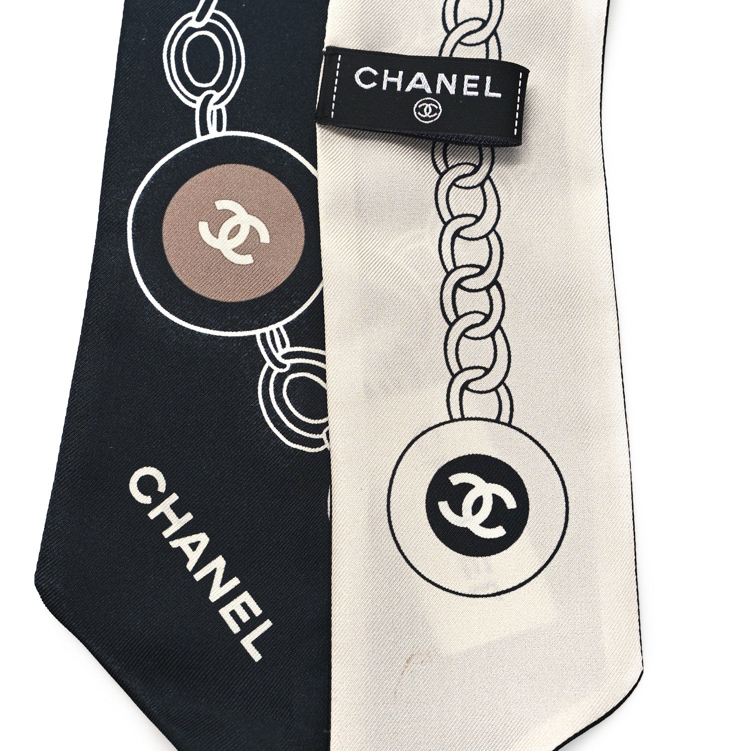 Chanel Silk CC Slim Bandeau Scarf Black Ecru 3 of 3