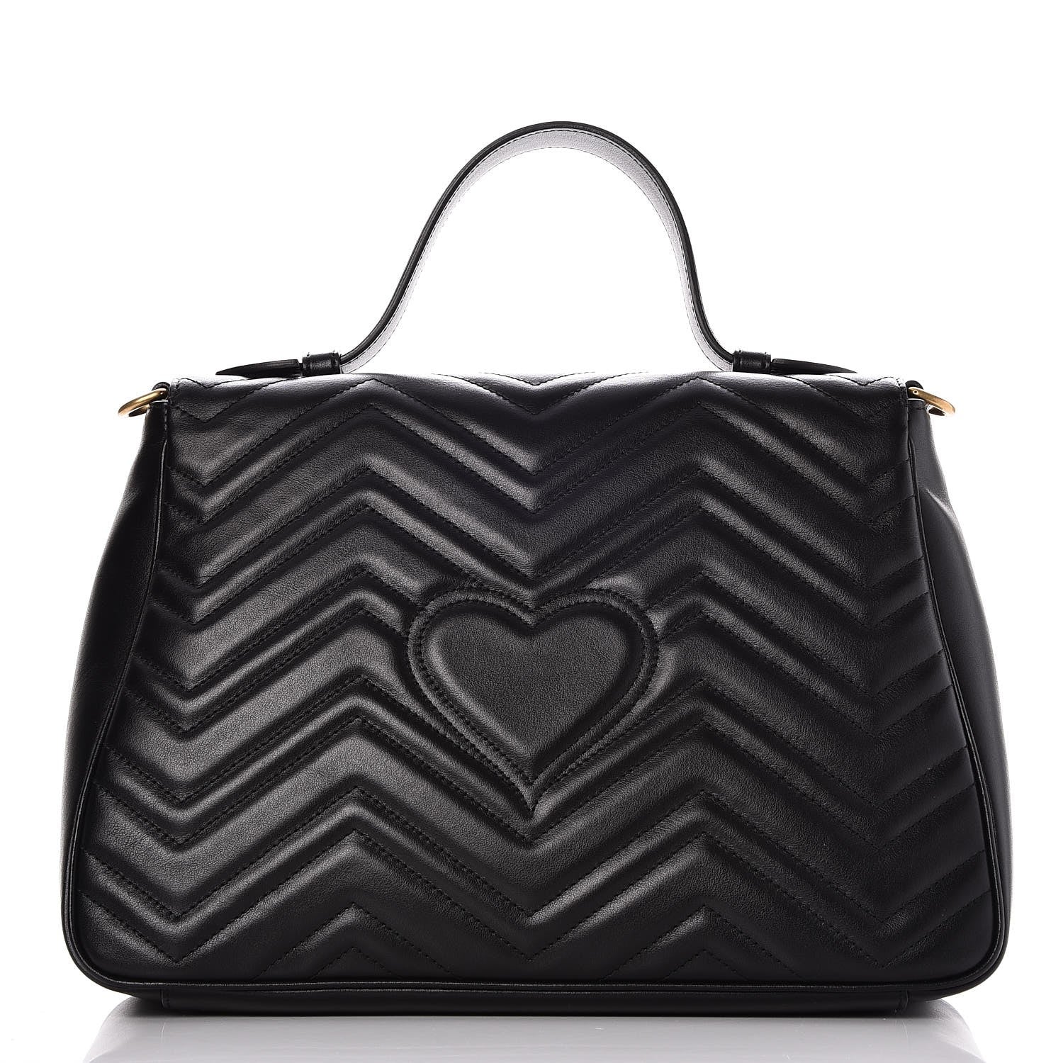 Gucci Calfskin Matelasse Medium GG Marmont Top Handle Shoulder Bag Black 5 of 10