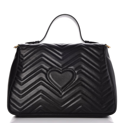 Gucci Calfskin Matelasse Medium GG Marmont Top Handle Shoulder Bag Black 5 of 10