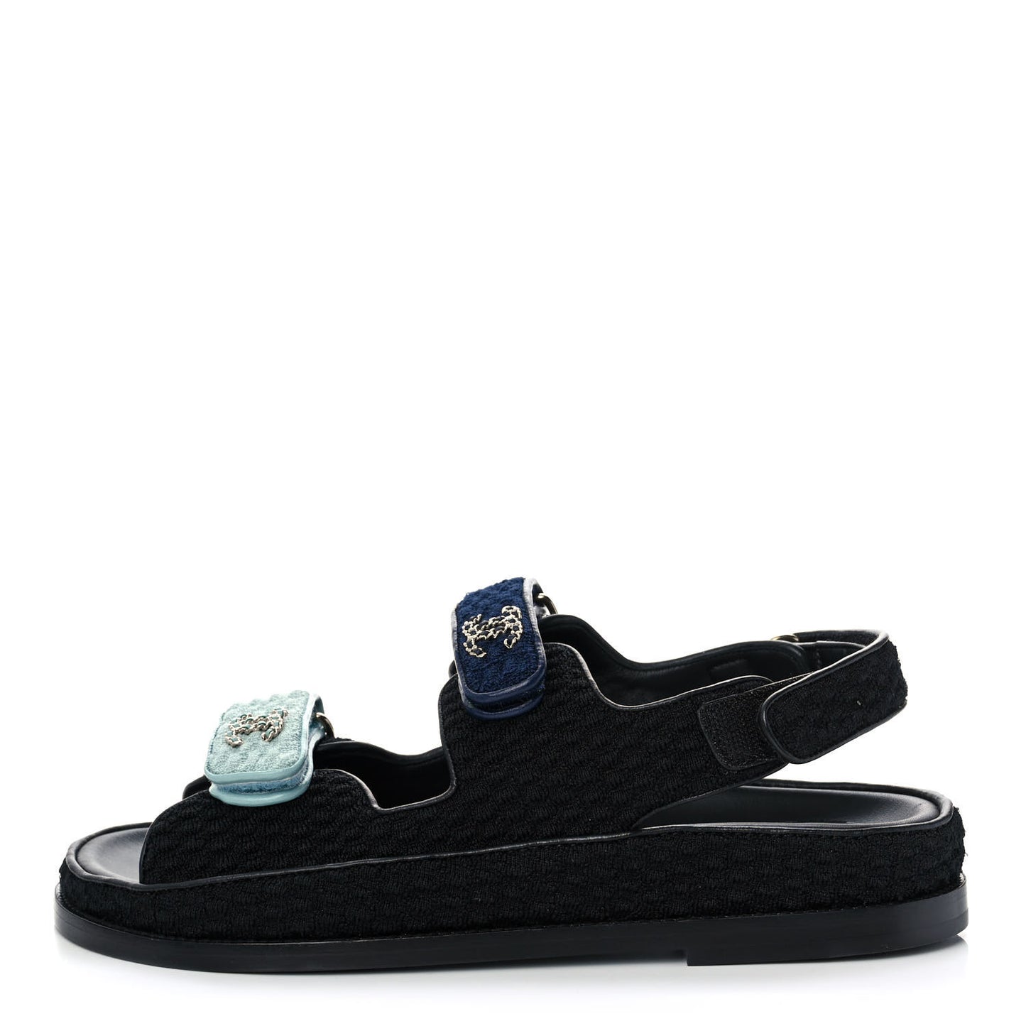 Knit Fabric Velcro Dad Sandals 38.5 Black Dark Blue Light Blue