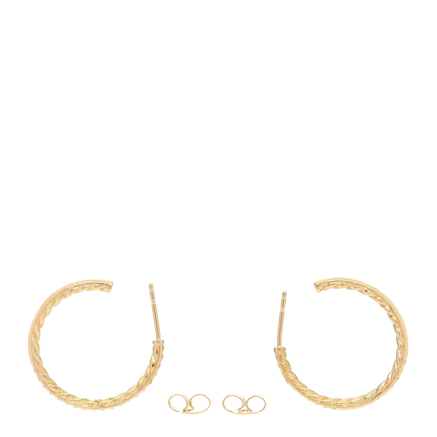 18K Yellow Gold Diamond 25mm Sculpted Cable Pave Hoop Earrings