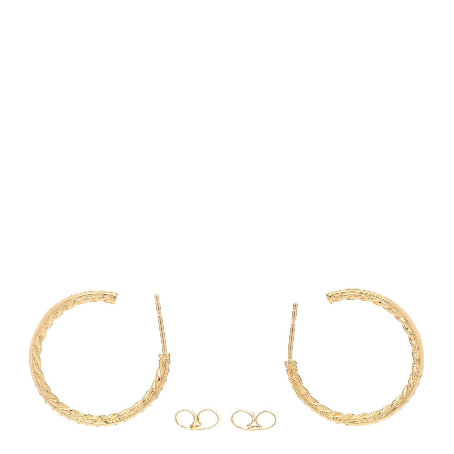 David Yurman 18K Yellow Gold Diamond 25mm Sculpted Cable Pave Hoop Earrings 3 of 4