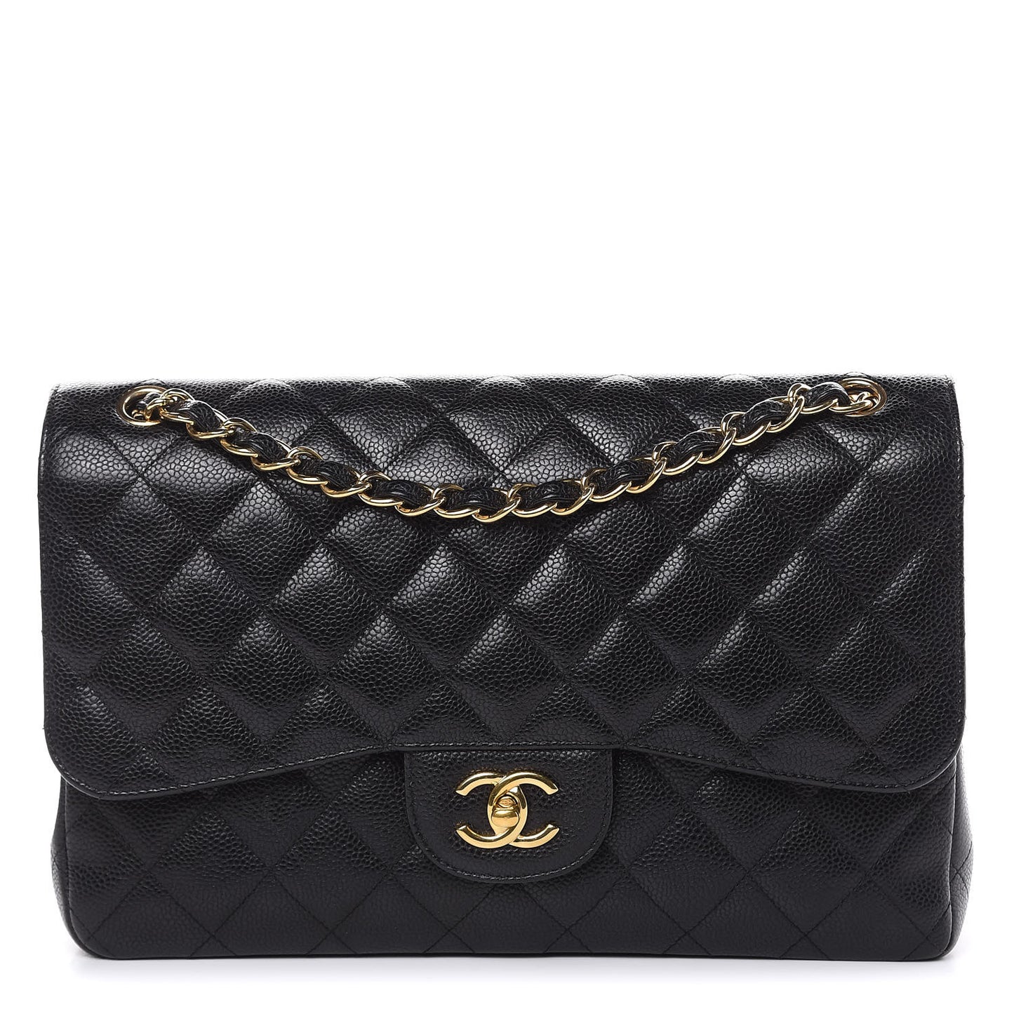 Caviar Quilted Jumbo Double Flap Black