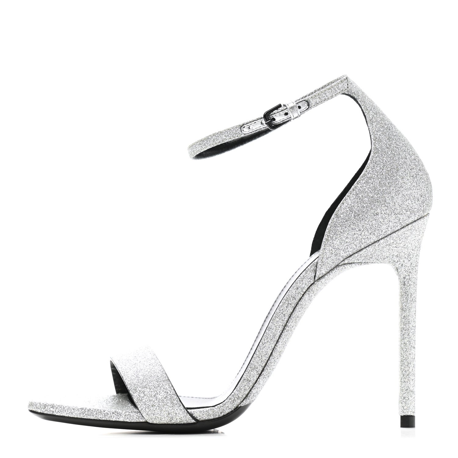 Saint Laurent Glitter Amber 105 Ankle Strap Sandals 38.5 Silver 1 of 9