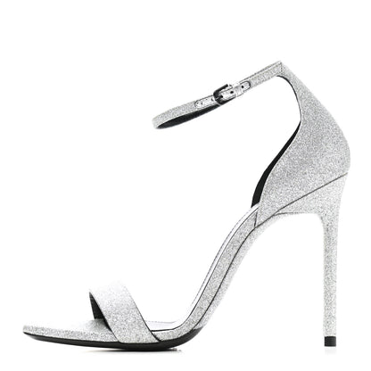 Saint Laurent Glitter Amber 105 Ankle Strap Sandals 38.5 Silver 1 of 9