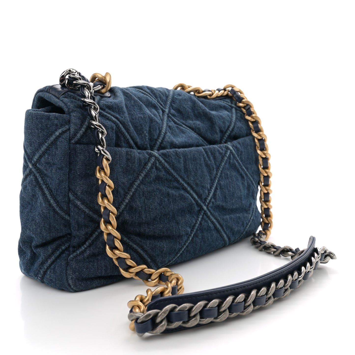 Denim Quilted Large Chanel 19 Flap Blue