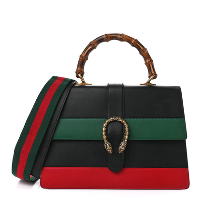 Gucci Calfskin Bamboo Web Large Dionysus Top Handle Bag Black Bright Evergreen Hibiscus Red 1 of 20