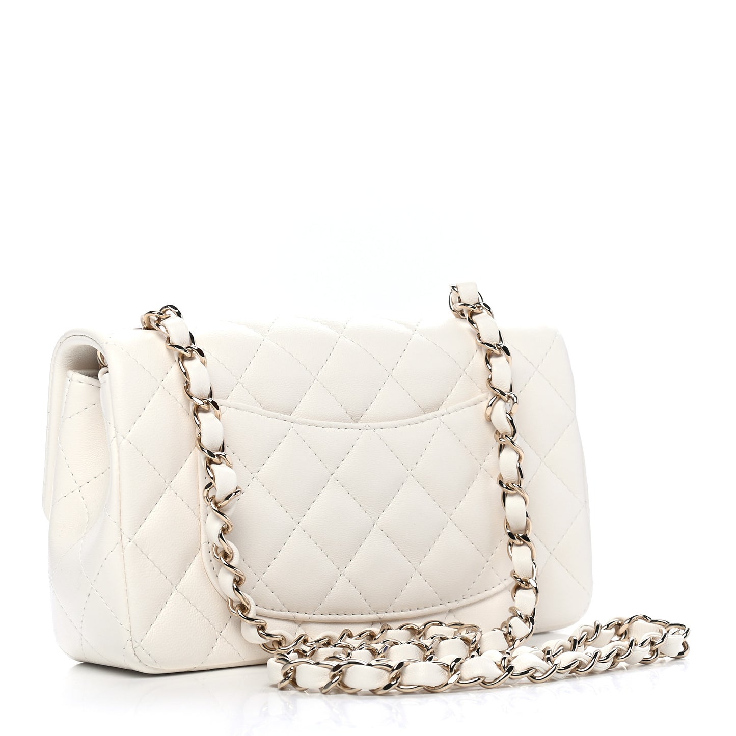 Lambskin Quilted Mini Rectangular Flap White
