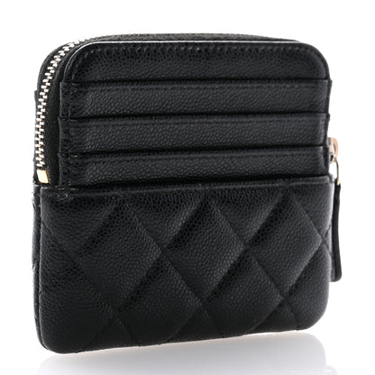 Chanel Caviar Quilted Zip Card Holder Wallet Black 3 of 8