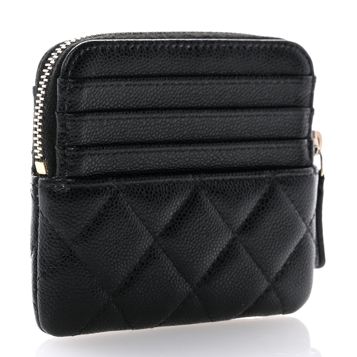 Chanel Caviar Quilted Zip Card Holder Wallet Black 3 of 8